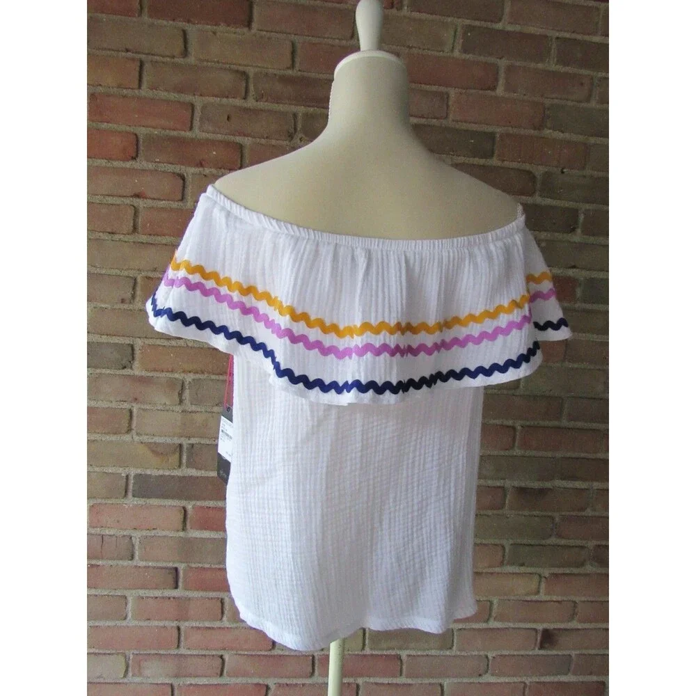 Off the Shoulder Top Womens L White Gibson x Hi Sugarplum! Santa Fe Rickrack